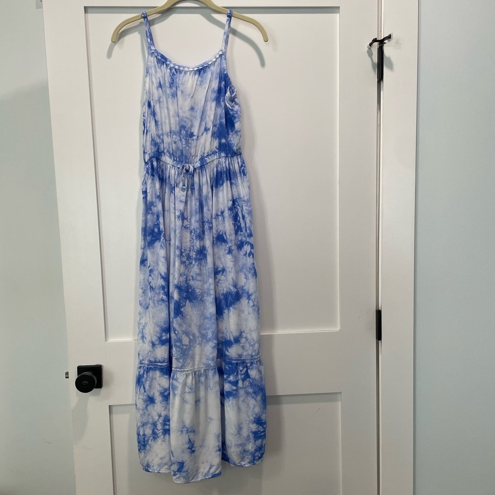 Cat & Jack Blue & White Tie Dye, Spaghetti Strap, Maxi Dress. Girls size 14/16.